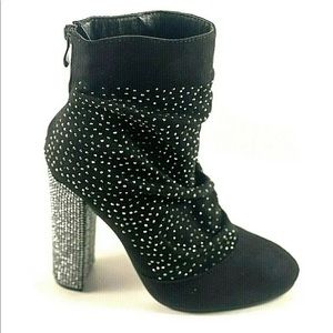 Italina Bootie Sparkling Black Suede Round Toe Shimmer when you walk! ❤️
